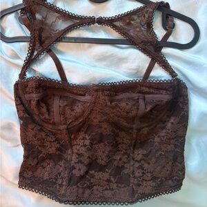 SHEIN Lace Bralette Top in Rich Brown